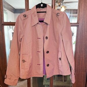 Christopher & Banks Womens Small Burgundy Micro Check Button Front Jacket Coat